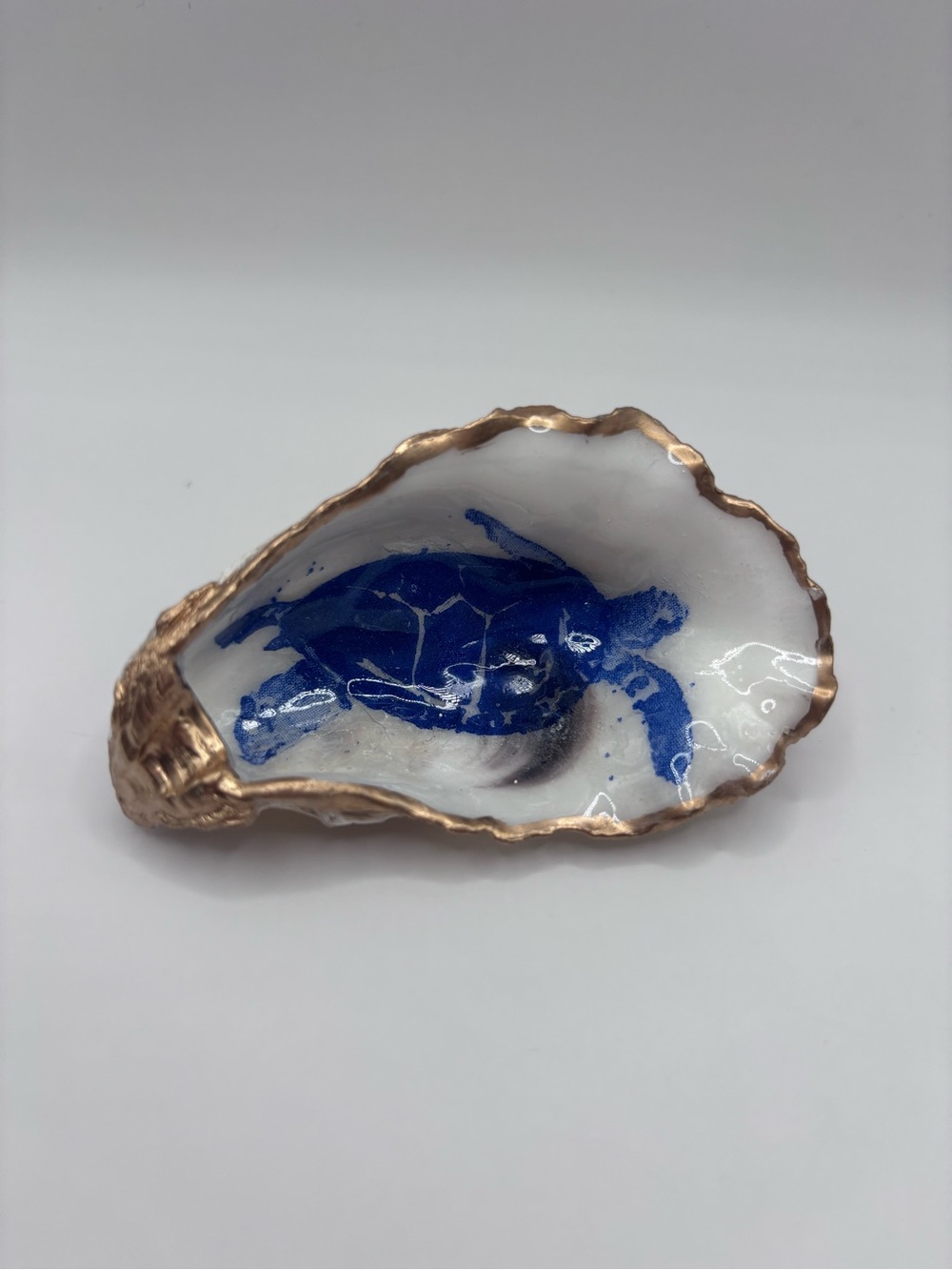 Hand-Painted Blue Turtle Oyster Shell Accent Dish by